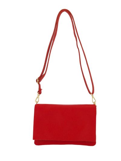 Leren fold-over clutch in rood