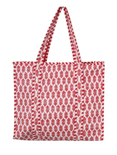 Gewatteerde schoudertas/shopper in wit met rood