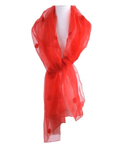 Rode organza stola met roosjes