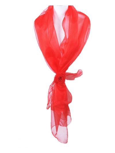 Helder rode organza stola met rozencorsage 