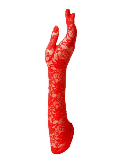 Rode stretch kanten avondhandschoenen
