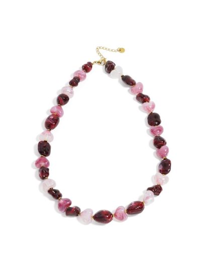 Hartjes kralenketting  in roze en rood
