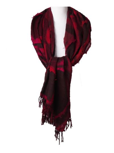 Wollen mousseline sjaal in rood en fuchsia