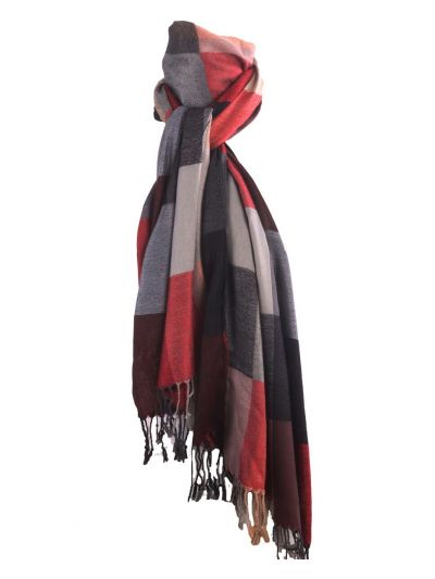 Pashmina sjaal met kleurvlakken in rood en beige
