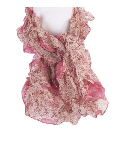 Roze/ beige crêpe-stroken sjaal