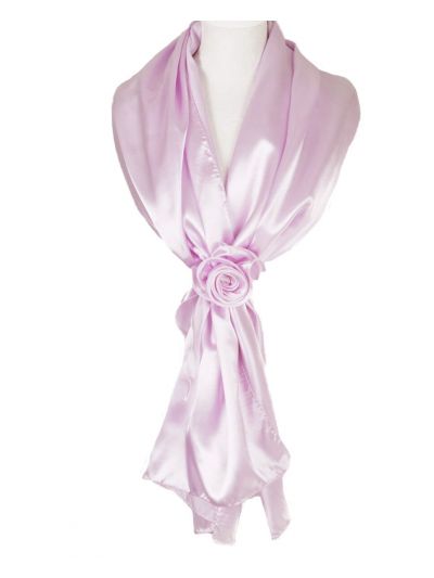 Licht lila  stola van satijn met rozen corsage