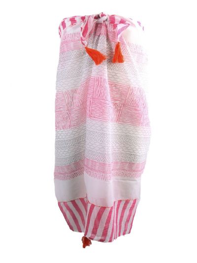 Katoenen sarong met diverse prints in roze
