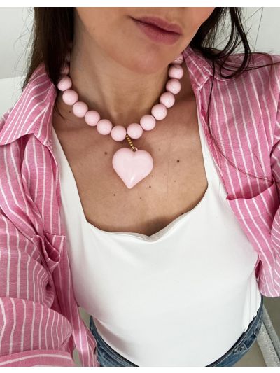 Statement kralenketting met hart in lichtroze
