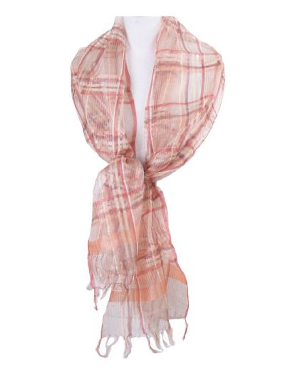 Organza sjaal met ruitpatroon in perzik en zalm tinten