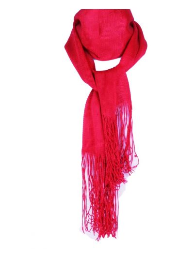 Glanzend roze-rood gebreid sjaaltje