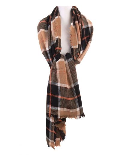 Geruite XL sjaal/omslagdoek in beige en zwart