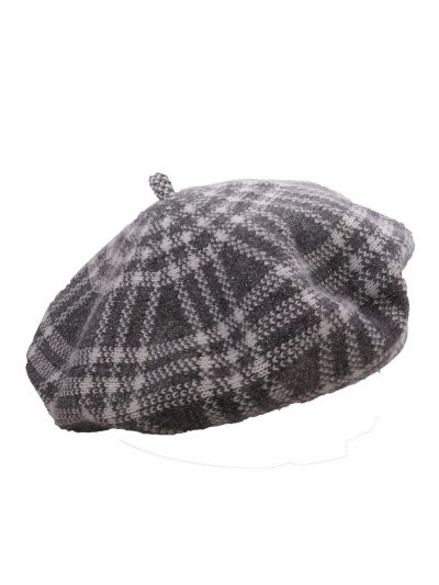 Fijn gebreide grijze baret met ruit