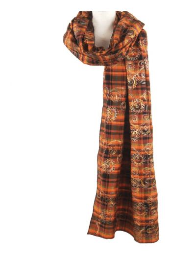 Stola van oranje met cognac geruite natuurzijde