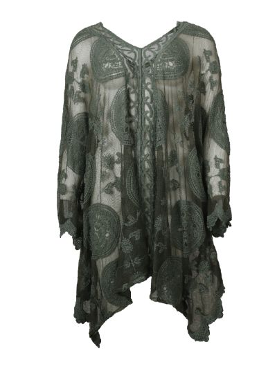Kanten poncho in donkergroen