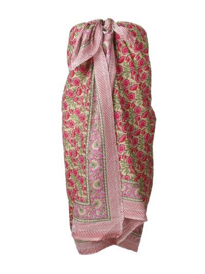 Sarong in olijfgroen met bloemenprint