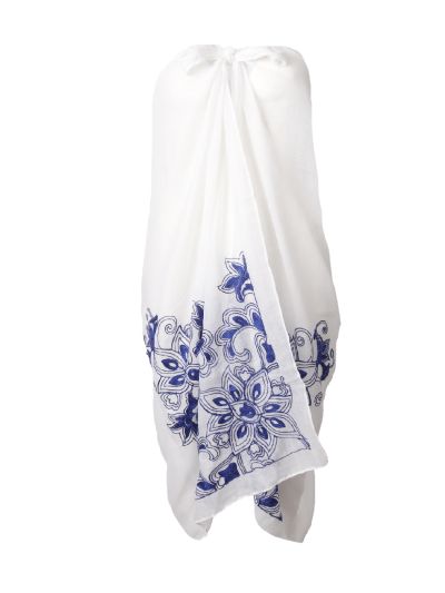 Witte sarong met borduursel in blauw