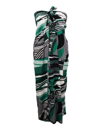 Pareo met grafische print in zeegroen en zwart