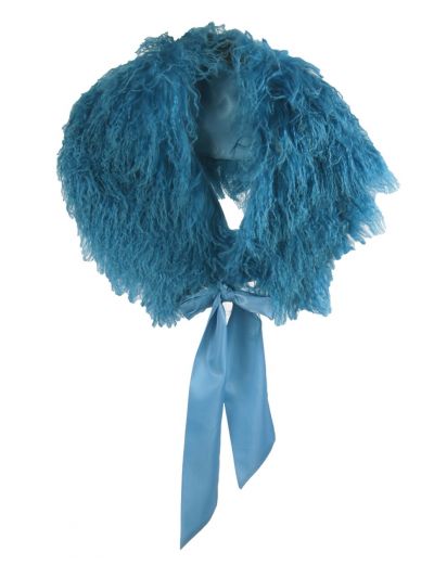 Donker-turquoise stola met schapenvacht 