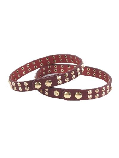 Set trendy roodbruine lederen laars riempjes met koperen kegelstuds