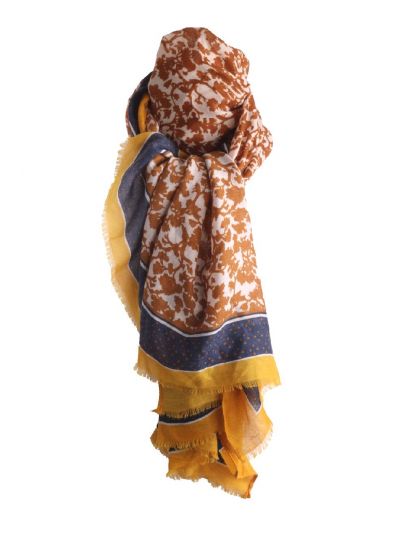 Sjaal met mixed print in camel en okergeel