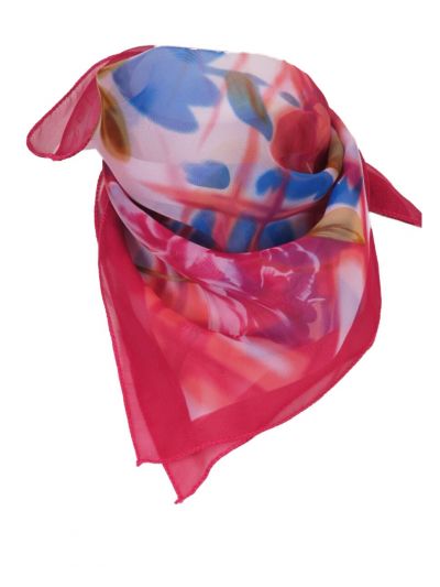 Vierkante donker-roze crêpe voile sjaal met bloempatroon