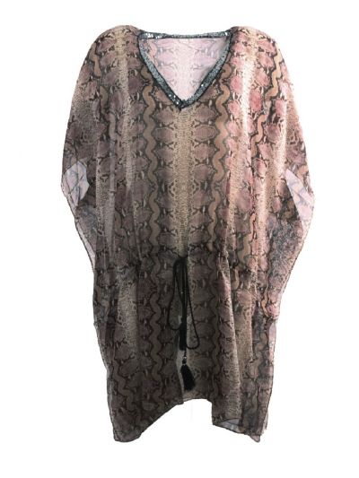 Korte kaftan met slangenprint en pailletten V-hals