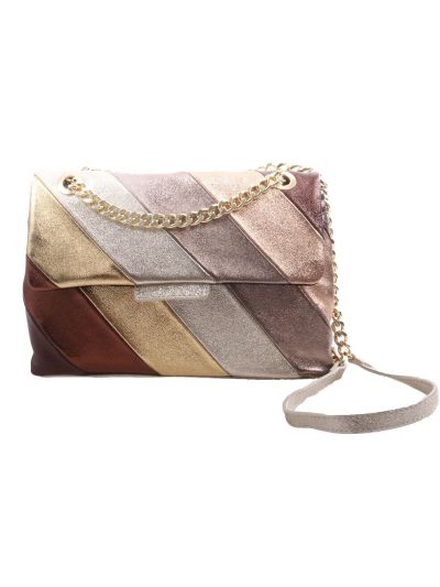 Leren regenboog tas in bruin-goud 