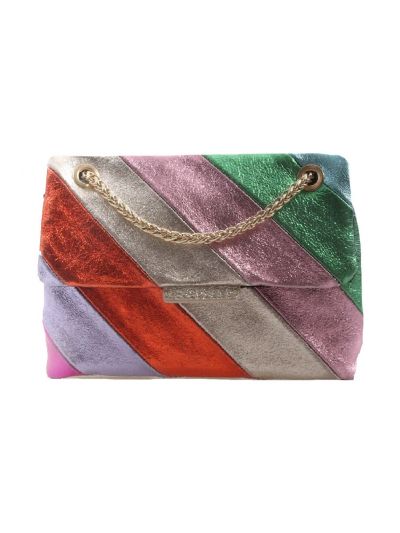 Leren metallic regenboog tas