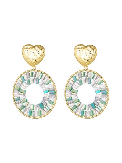 Statement oorbellen met hart & kralen