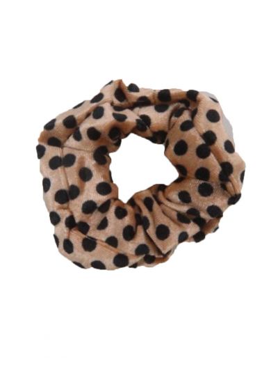 Velvet Scrunchie met beige stippen 