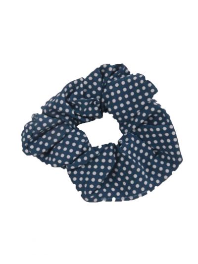 Scrunchie in jeansblauw met stippenprint