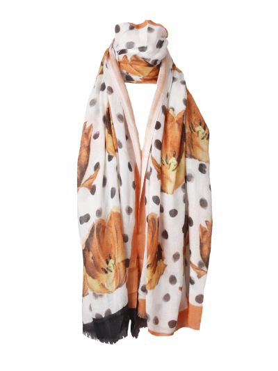 Sjaal met bloemen en stippenprint