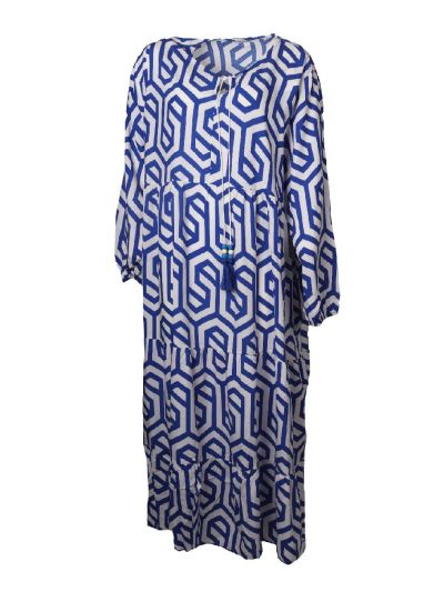 Maxijurk met ornament print in kobaltblauw