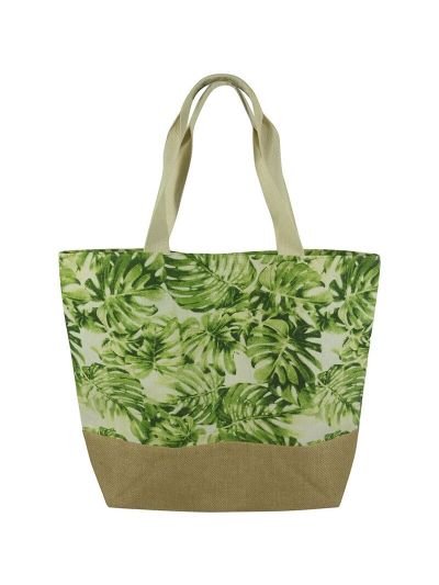 Ivoorkleurige strandtas met tropical print