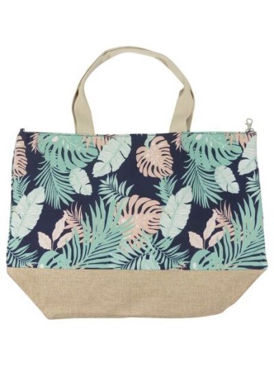 Donkerblauwe strandtas met tropical print