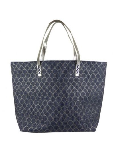 Strandtas in donkerblauw en zilver