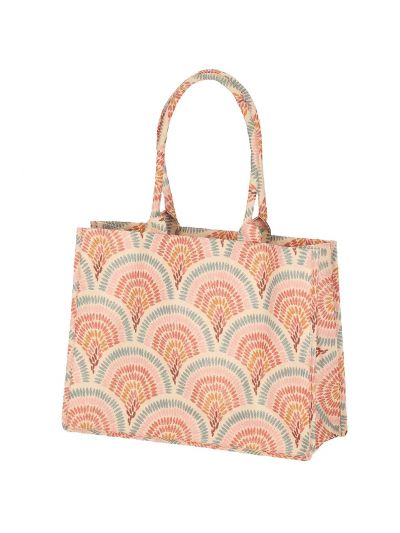 Strandtas met ornament print in zachtroze
