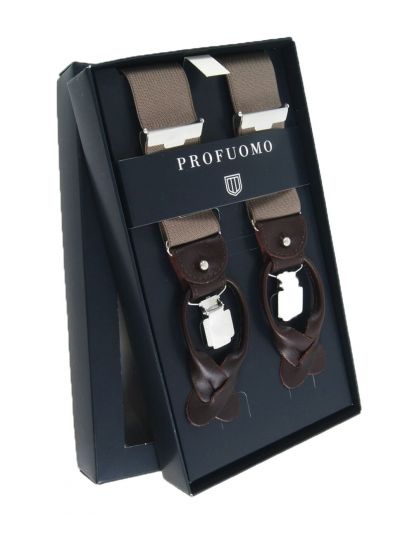 Luxueuze Italiaanse Profuomo bretels in taupe