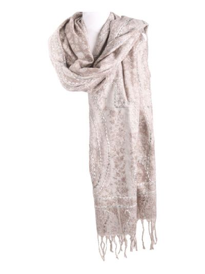 Pashmina sjaal/omslagdoek in lichtbeige met geweven paisley