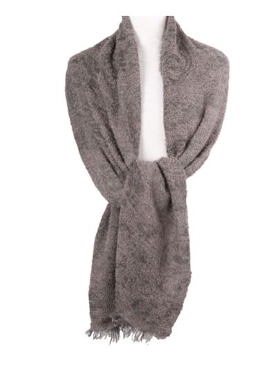 Donker taupe mohair-blend bouclé sjaal met geweven paisley 