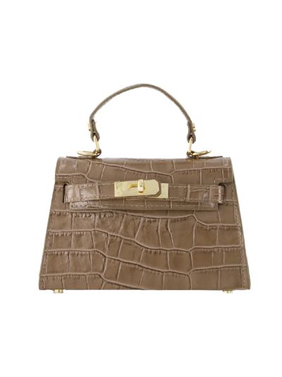 Livia lederen croco handtas in taupe