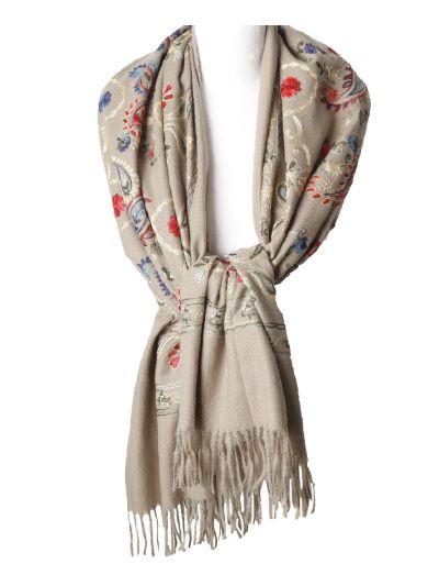 Kasjmier-blend sjaal met geborduurde bloemen