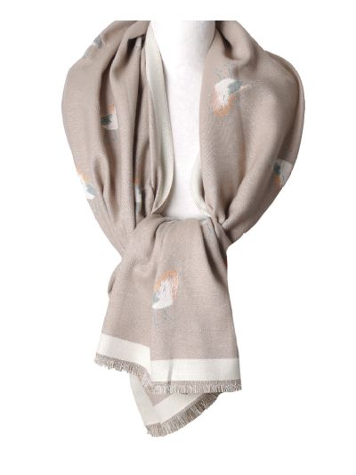 Wol-blend XL sjaal met vogelprint