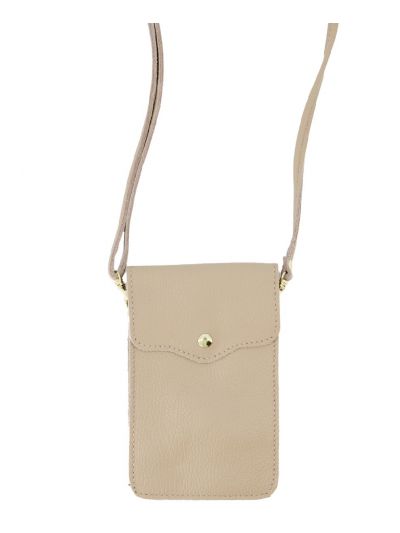 Lederen telefoontasje in taupe