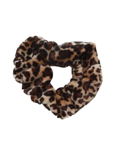 Velvet Scrunchie met panterprint in lichtbeige