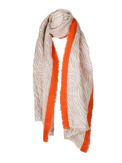 Linnen sjaal met tijgerprint met oranje rand