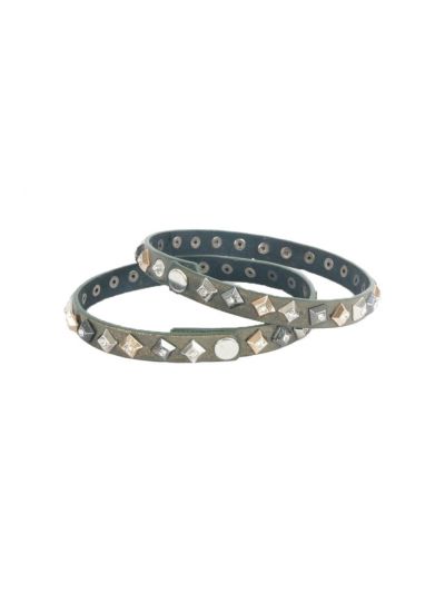 Trendy set groene laars riempjes met studs en strass