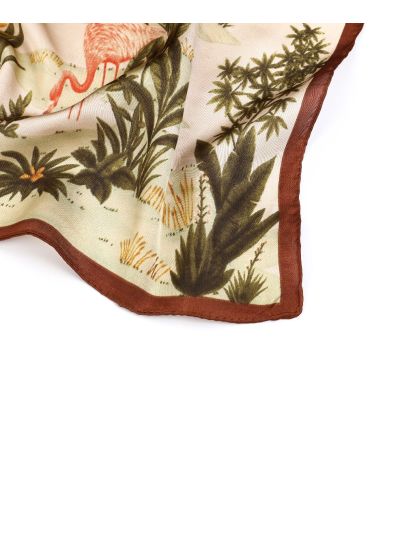 Vierkante sjaal met tropisch dessin in beige en bruin