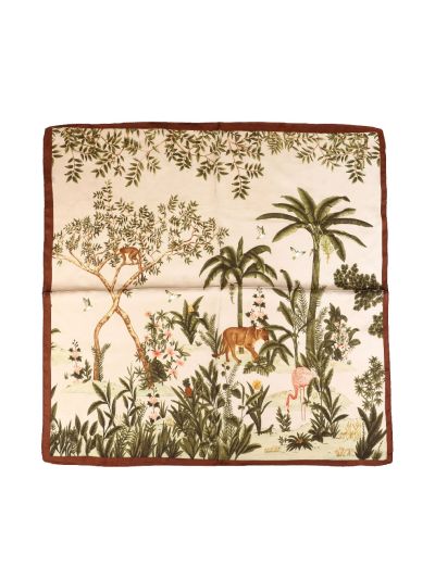 Vierkante sjaal met tropisch dessin in beige en bruin