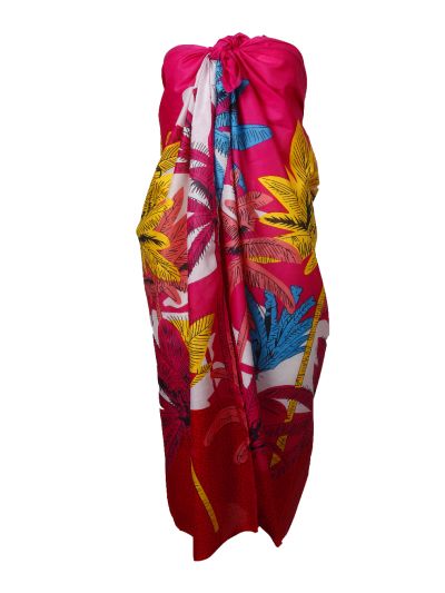 Katoenen pareo in hardroze met palmbomen